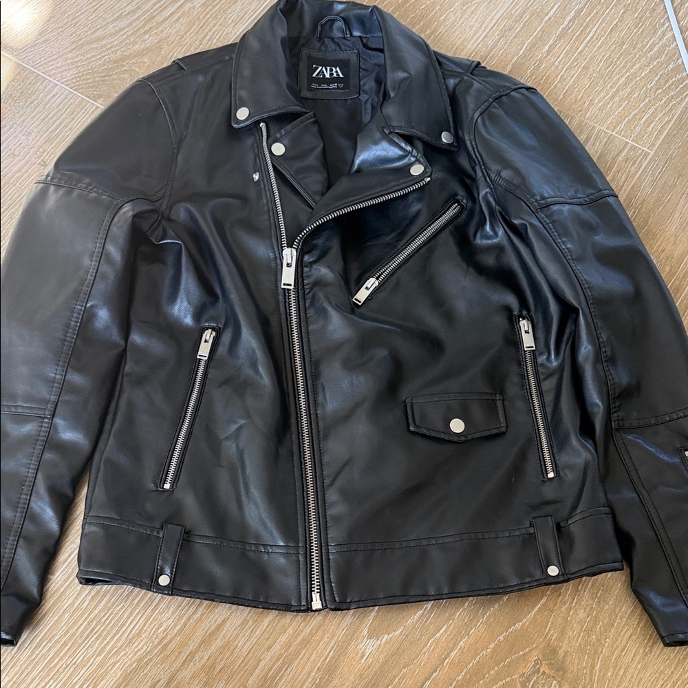 Zara Black Faux Leather Biker Jacket